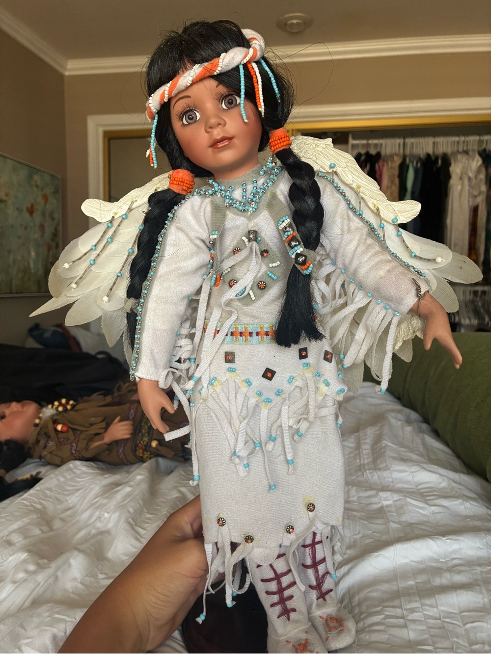 White Beaded Native-Inspired Kids Costume Dress with Fringe